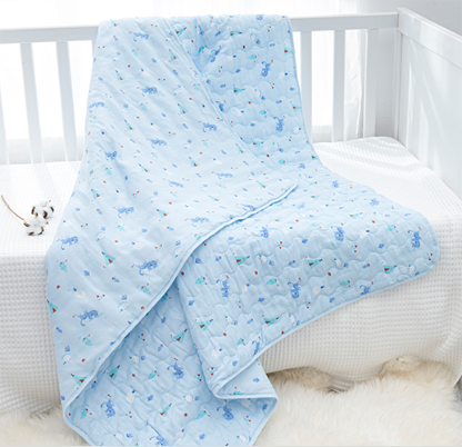 Baby Seamed Cotton Gauze Blanket (Slightly Thick) *Blue